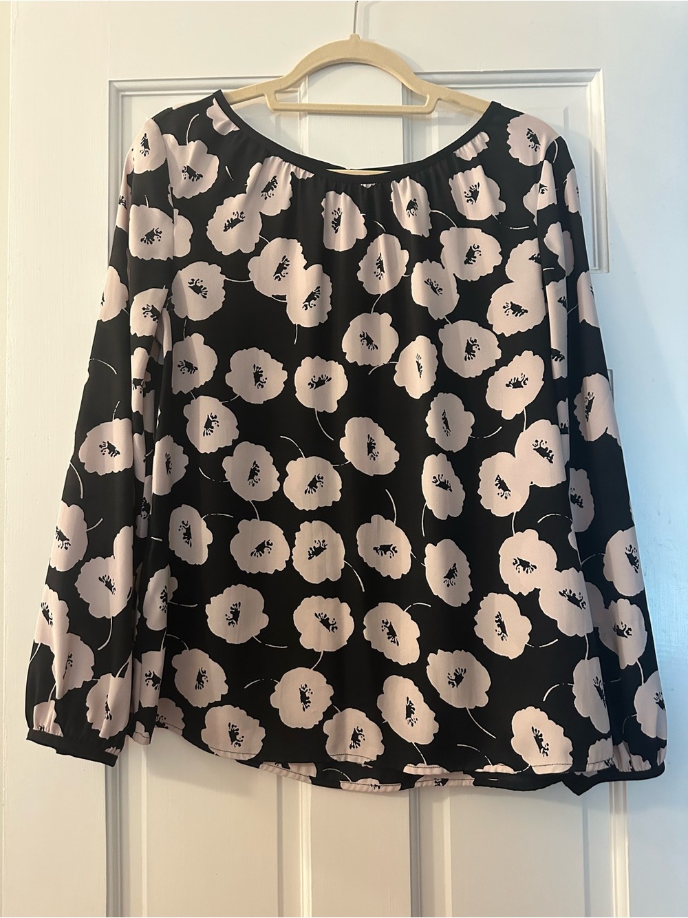 LOFT Black Blouse with Light Pink Floral Print